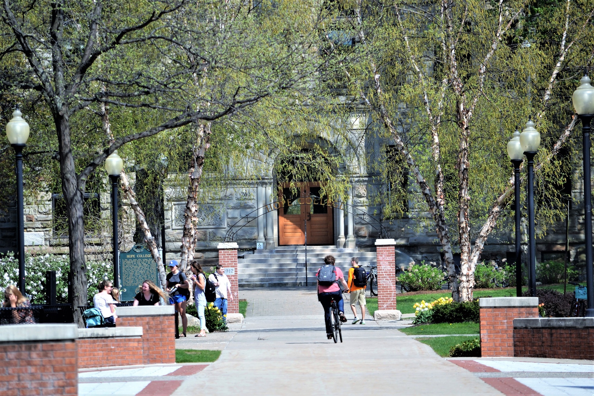 College campus in the spring